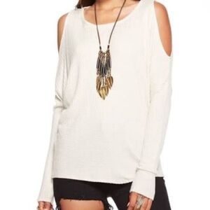 Chaser metallic waffle knit cold shoulder top